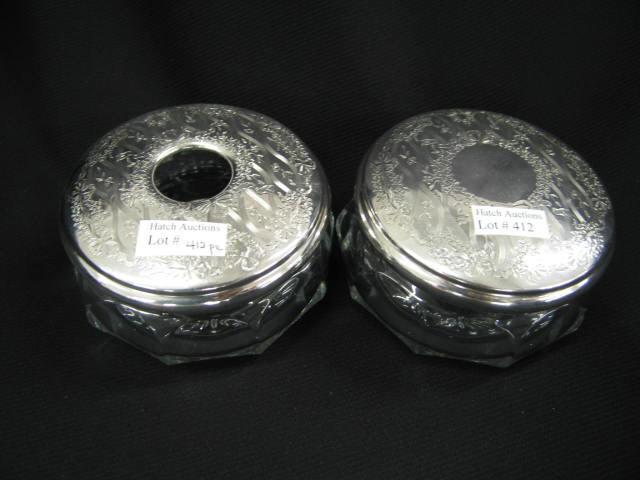 Appraisal: Heisey Glass Silverplate Powder Jar Hair Reciever diameter