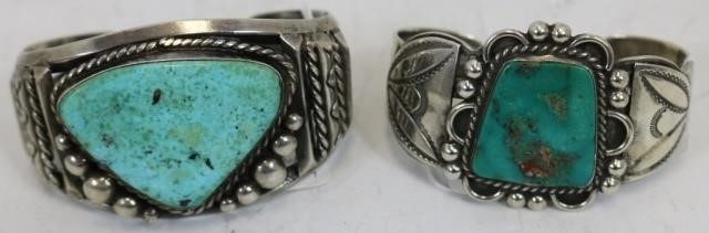 Appraisal: NAVAJO STERLING SILVER AND TURQUOISE BRACELETS ONE IS HIGH X