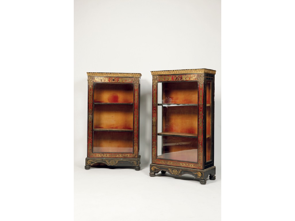 Appraisal: A PAIR OF LOUIS XIV STYLE BOULLE-WORK DISPLAY CABINETS each