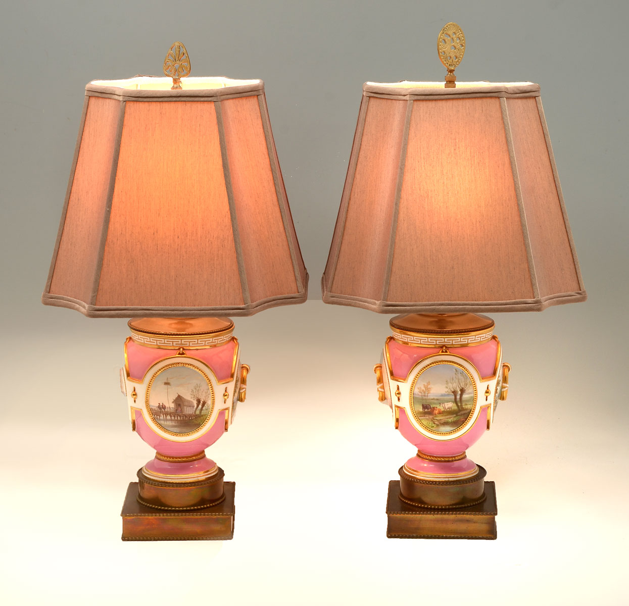 Appraisal: PR OLD PARIS PARLOR LAMPS Pink ground Old Paris parlor