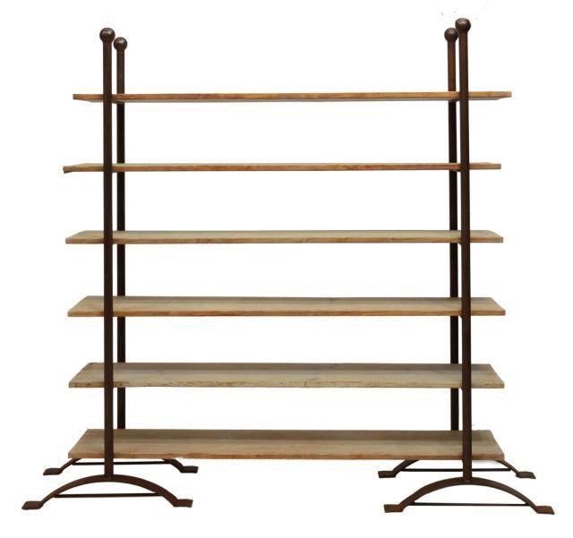 Appraisal: Rustic baker's rack shelf th c iron frame with ball