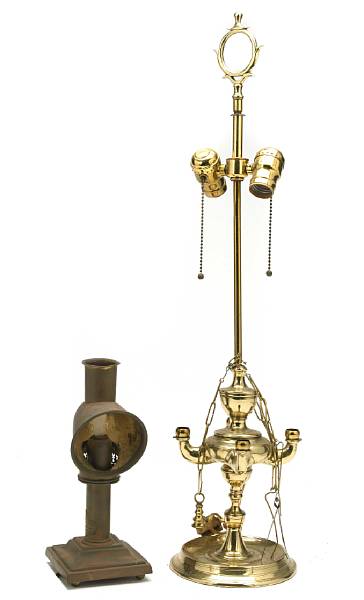 Appraisal: A grouping of decorative articles comprising two pairs of brass