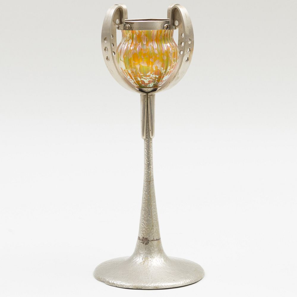 Appraisal: Franz Messner Austrian Nickel and Iridscent Goblet Vase x in