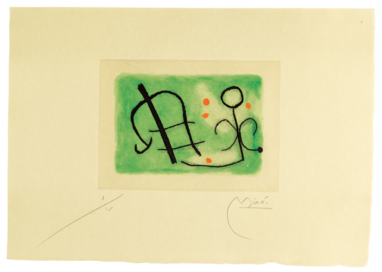 Appraisal: JOAN MIR Fus es Color aquatint printed in green and