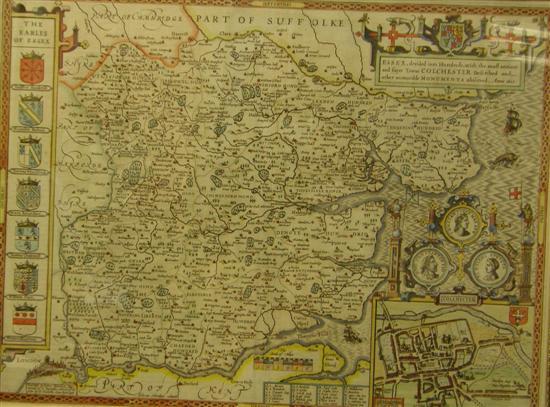 Appraisal: John Speed hand coloured engraved map of Essex with Royal