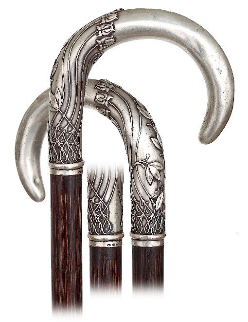 Appraisal: Silver Wiener Werkst tten Dress Cane -Ca -Large silver crook