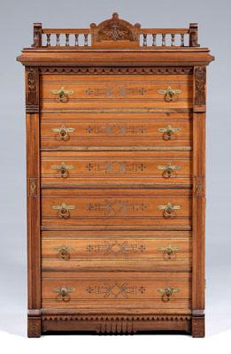 Appraisal: Victorian cherry side-locking chest six drawers inset veneer panels lock