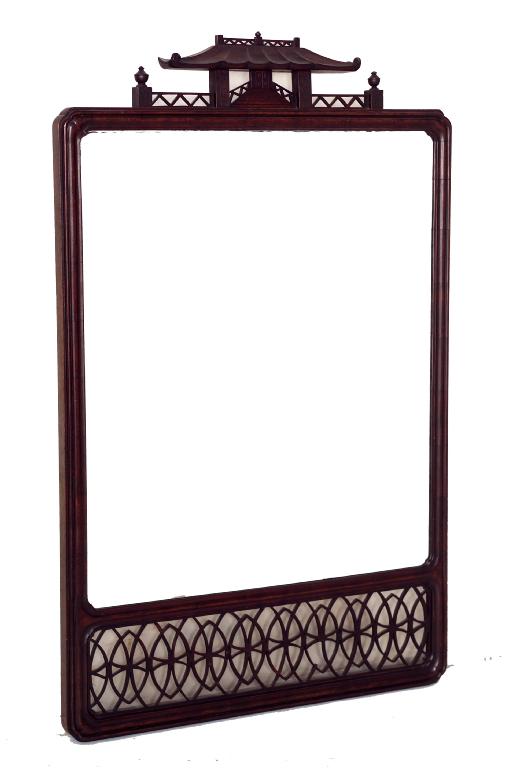 Appraisal: MAHOGANY MIRROR IN THE CHINESE TASTE with pagoda crest and