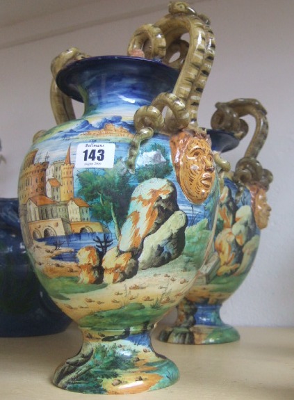 Appraisal: A pair of Cantagali Faience vases late th early th