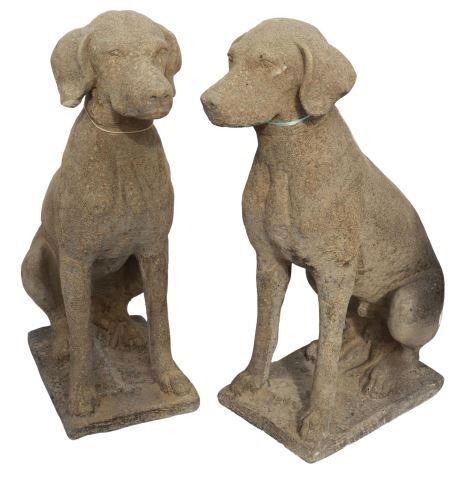 Appraisal: pair Cast stone garden statuary Seated Hunting Dogs th c