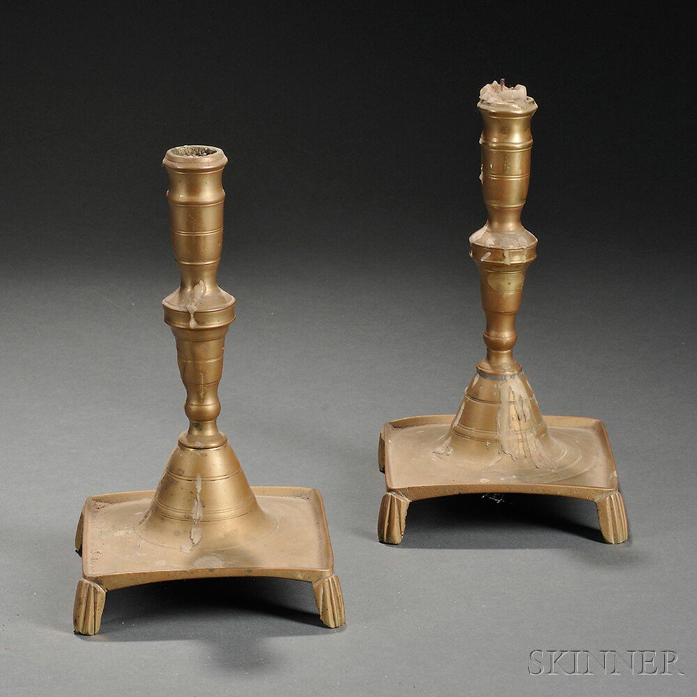 Appraisal: Pair of Brass Candlesticks probably England th century the baluster