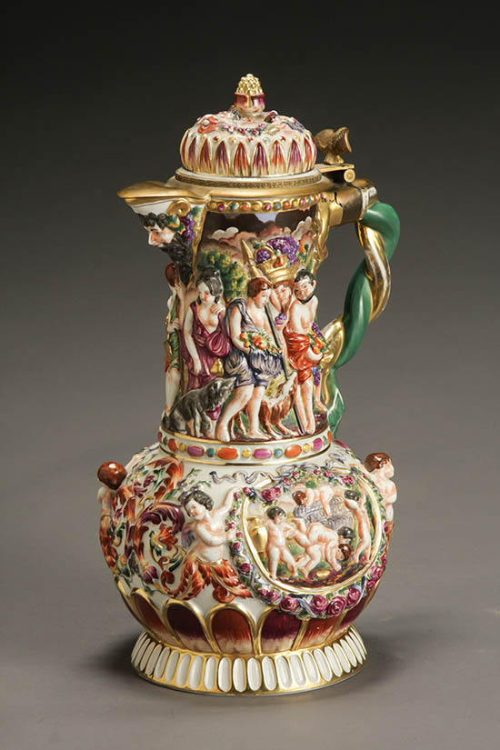 Appraisal: Capodimonte-Type Ormolu Mounted Large Flagon Early th Century Underside with