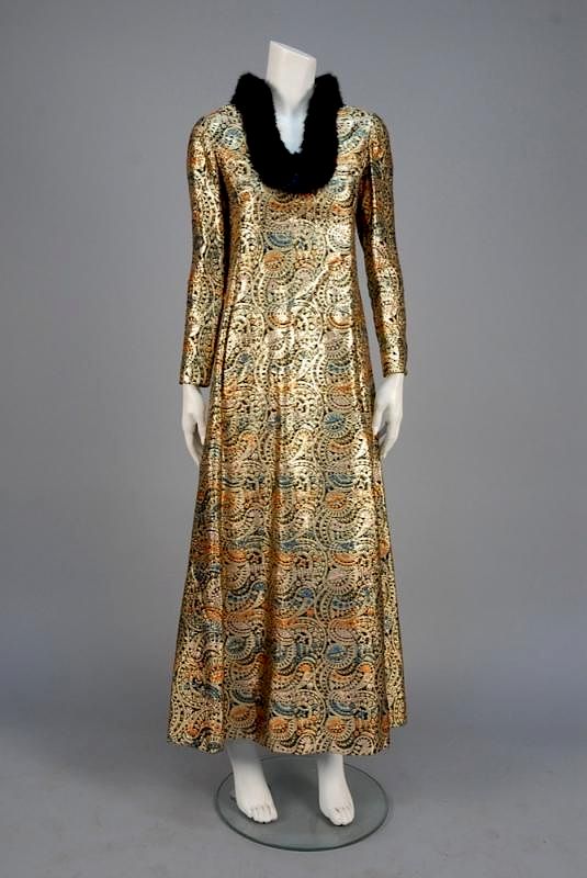 Appraisal: RIZKALLAH for MALCOLM STARR METALLIC BROCADE MAXI DRESS c Long