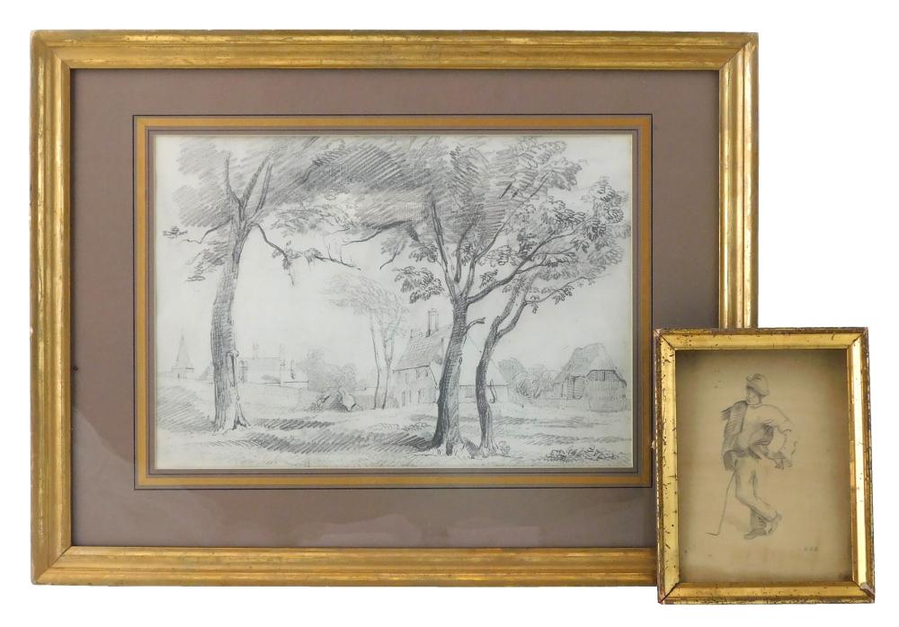 Appraisal: Two framed graphite drawings first a Summer landscape English mid