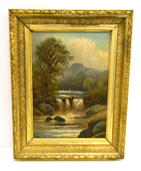 Appraisal: Hudson River School type oil on canvas in elaborately molded