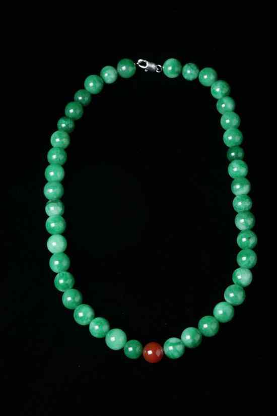 Appraisal: CHINESE APPLE GREEN AND CELADON JADEITE BEAD NECKLACE - in