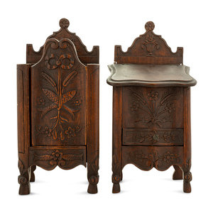 Appraisal: A Pair of French Provincial Walnut Hanging Salt Boxes Early