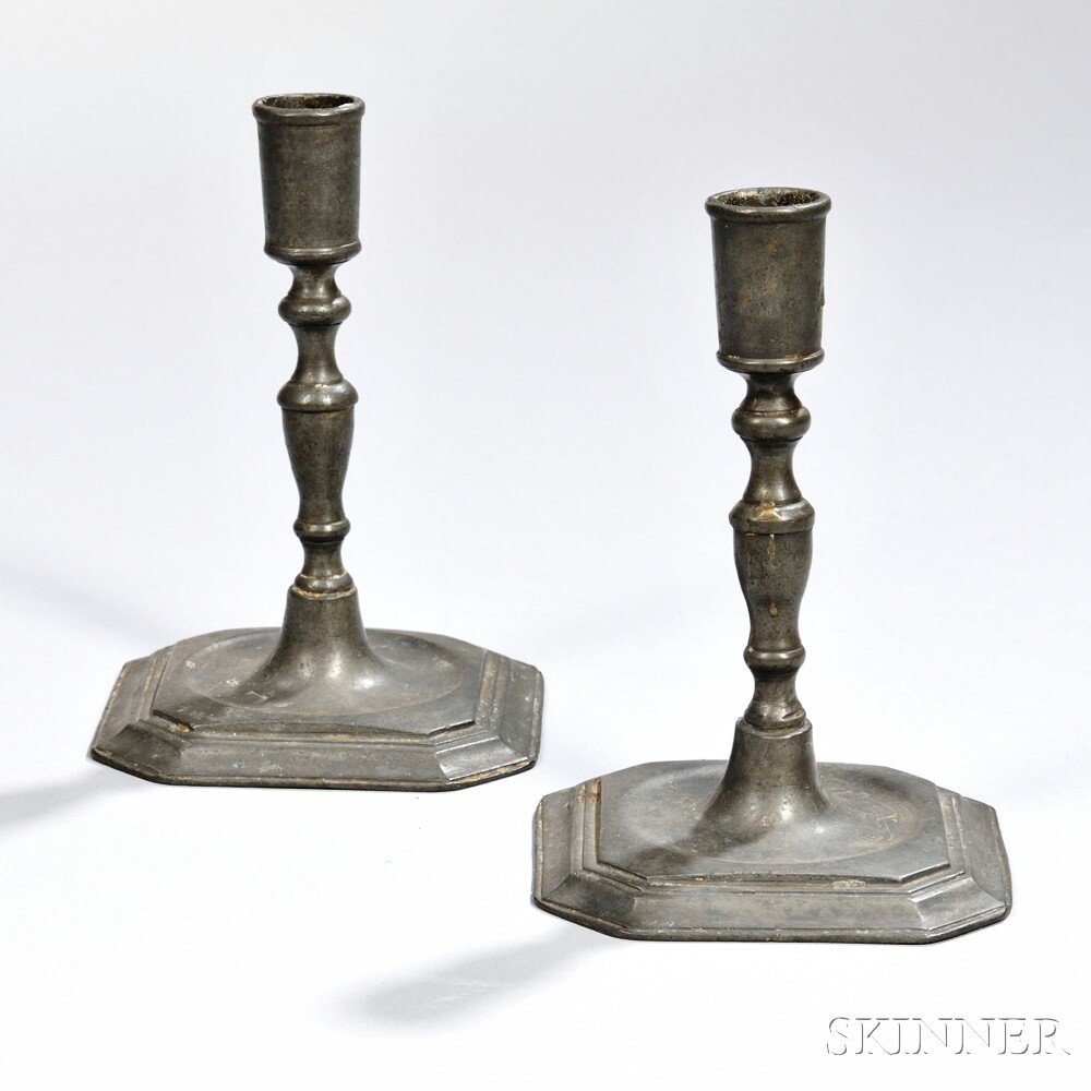 Appraisal: Pair of Pewter Candlesticks th th century with ring- and