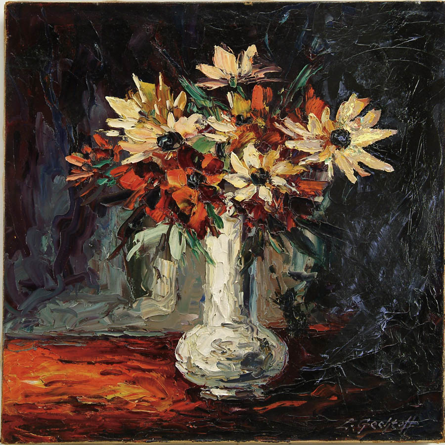 Appraisal: LEONID GECHTOFF American - STILL LIFE WITH FLOWERS Dramatic oil