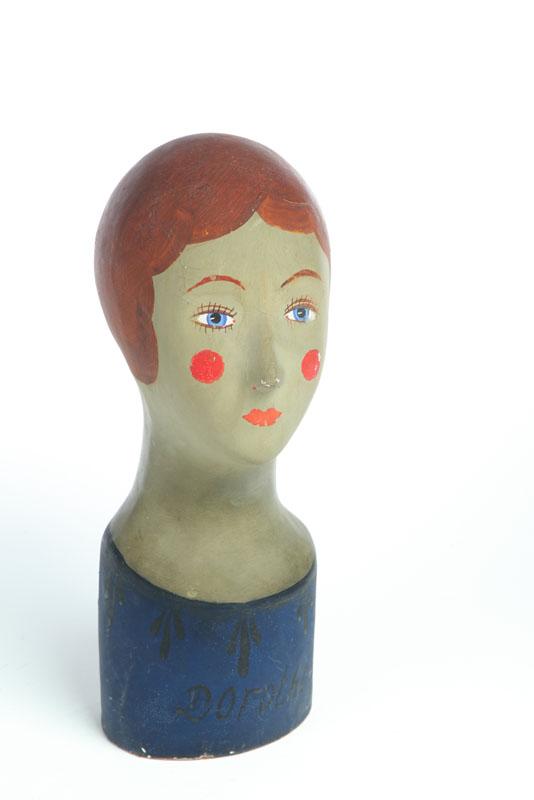 Appraisal: MILLINER'S HEAD France early th century papier mache Woman's head