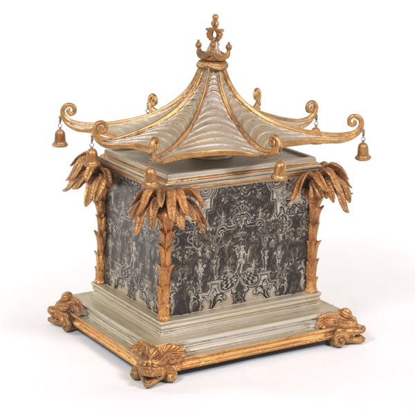 Appraisal: ORIENTAL PAVILION VANITY CASKET WITH EN GRISAILLE STYLE DECORATION x