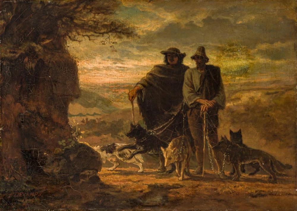 Appraisal: ALEXANDER DECAMPS French - Shephards and Hunting Dogs oil on