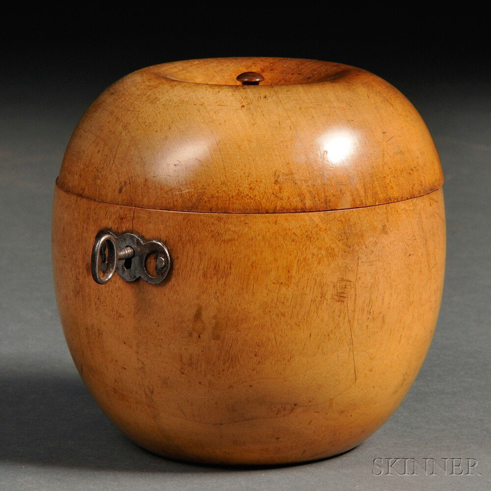 Appraisal: Fruitwood Apple-form Tea Caddy England late th century with steel