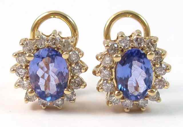 Appraisal: PAIR OF TANZANITE AND DIAMOND EARRINGS each k yellow gold