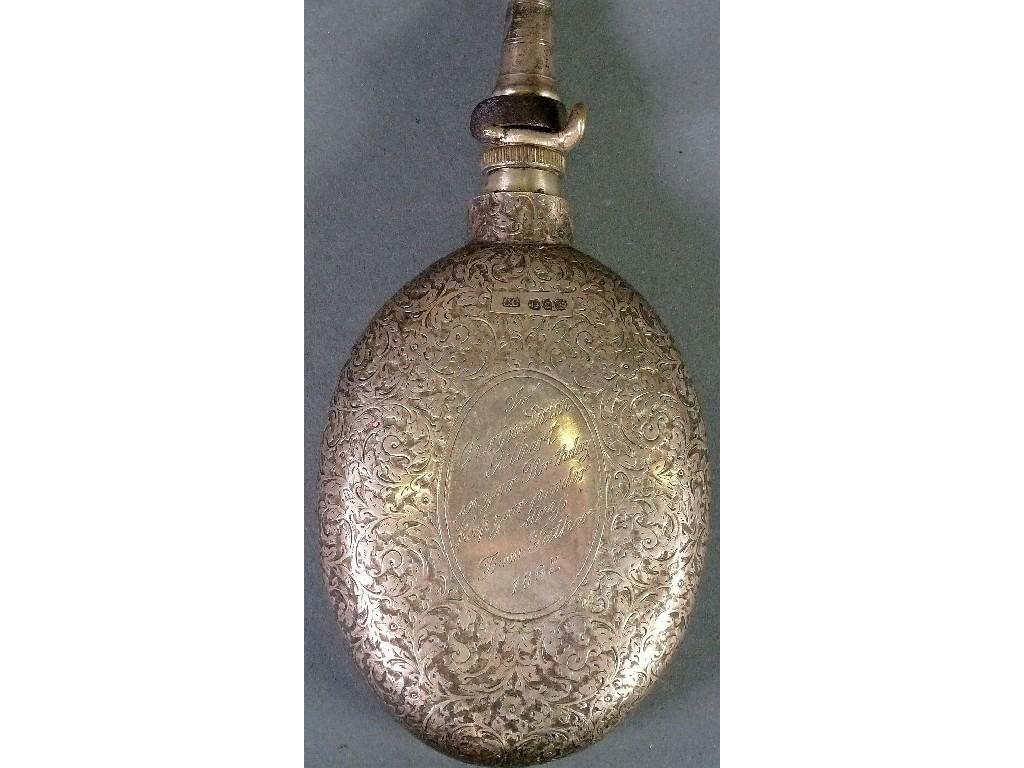 Appraisal: VICTORIAN OVAL SILVER HIP FLASK ADAPTED TO FORM A POWDER