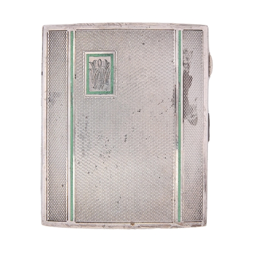 Appraisal: An Art Deco silver and green enamel cigarette case engine