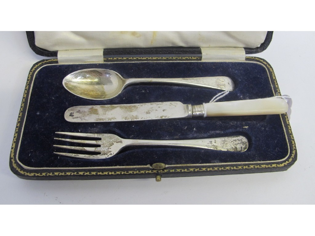 Appraisal: Cased three piece silver Christening set Sheffield and '