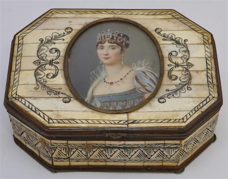 Appraisal: TH C BOX FRENCH MINIATURE OIL SIGNED CALLAUX French ornately