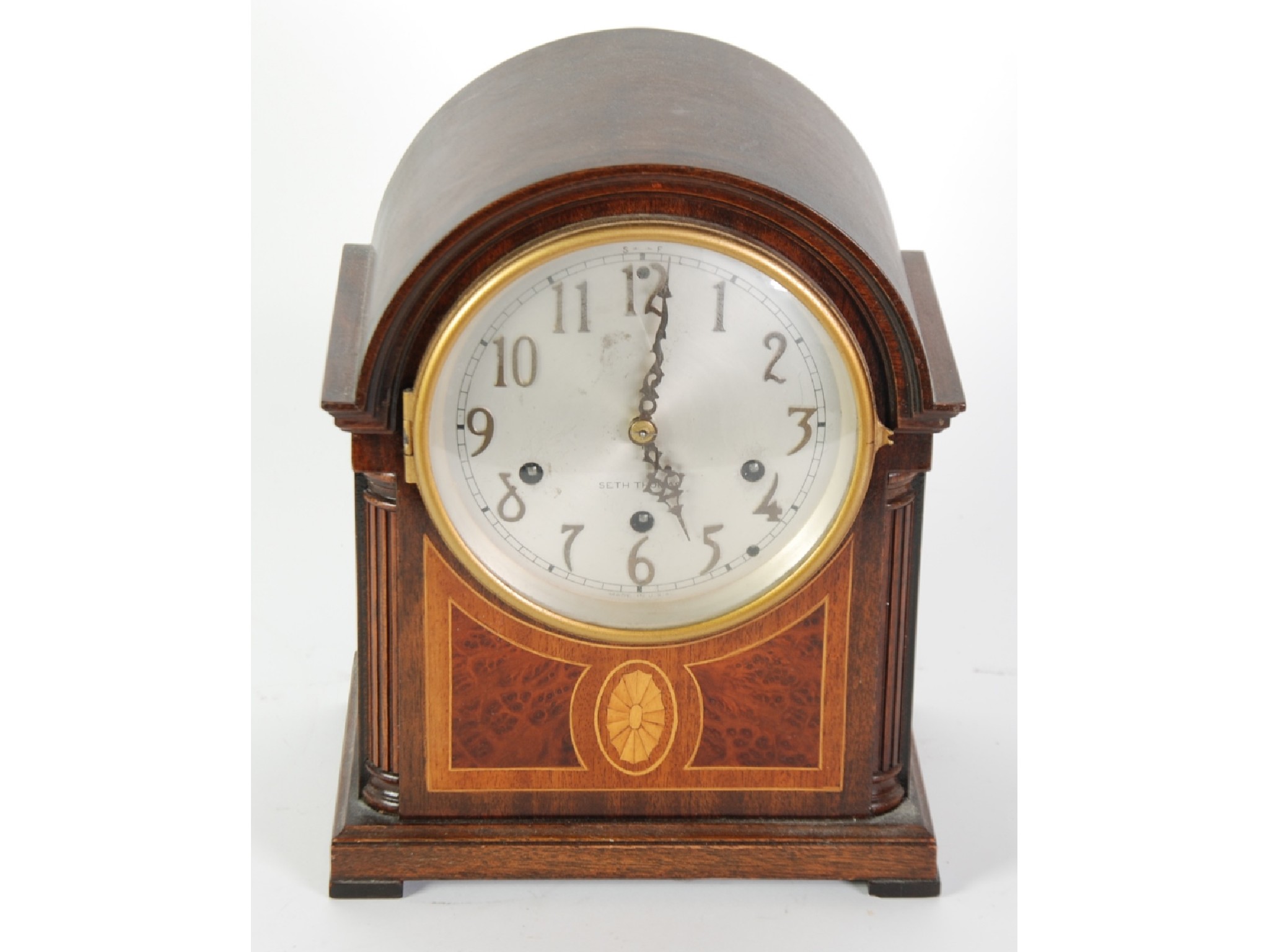 Appraisal: SETH THOMAS MARQUETRY INLAID MAHOGANY MANTLE CLOCK eight day movement