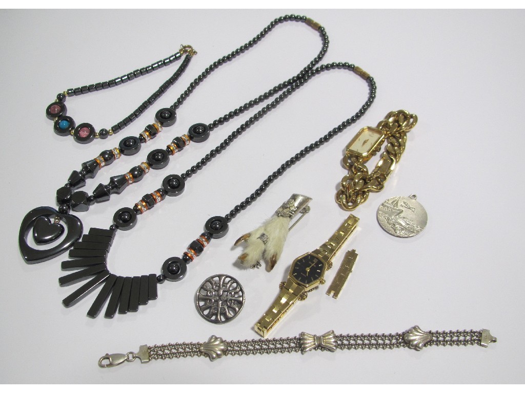 Appraisal: Lot comprising two hematite necklaces and a bracelet two ladies