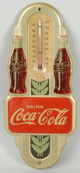 Appraisal: Tin Coca-Cola Thermometer with Double Bottles Condition Excellent Plus Size