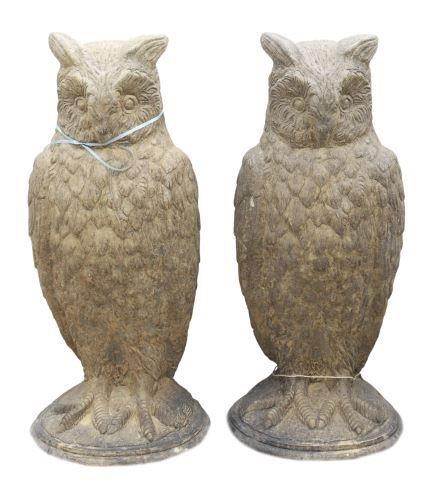 Appraisal: pair Large cast stone garden statuary Owls th c each