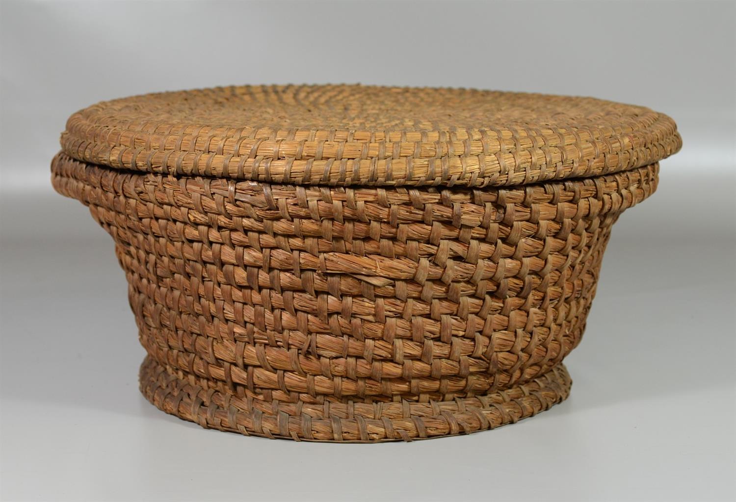 Appraisal: Round Handled Rye Straw basket with Lid diameter x RCA