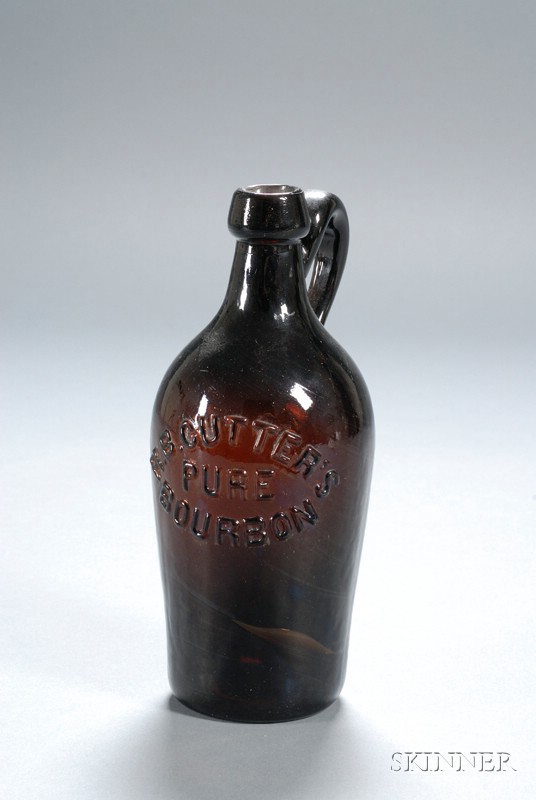 Appraisal: Amber Glass R B CUTTER'S PURE BOURBON Handled Jug America