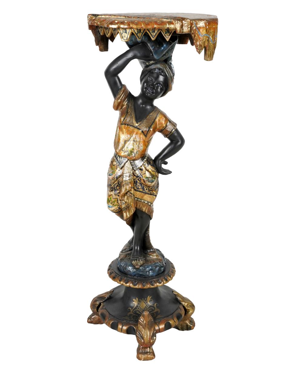 Appraisal: VENETIAN-STYLE BLACKAMOOR FIGUREcarved polychromed and gilt wood inches diameter inches