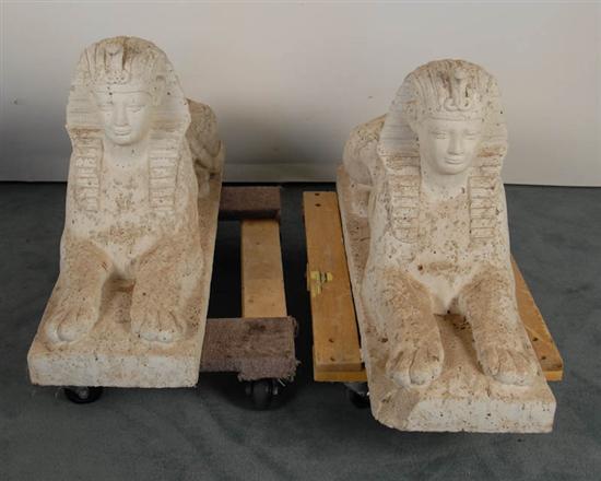 Appraisal: Pair Weathered Concrete Sphinxes unsigned some damage to bases H