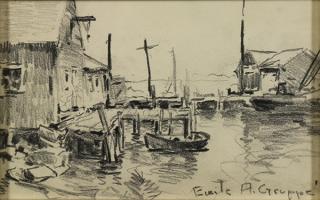 Appraisal: Drawing Emile Gruppe Emile Gruppe American - Harbor Scene charcoal