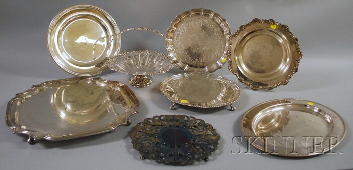 Appraisal: Eight Sterling Silver and Silver-plated Trays and Serving Items including