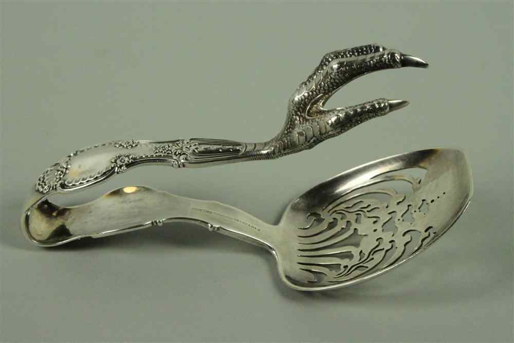 Appraisal: TIFFANY SILVER ''RICHELIEU'' CLAW FORM SERVING TONGS late th century