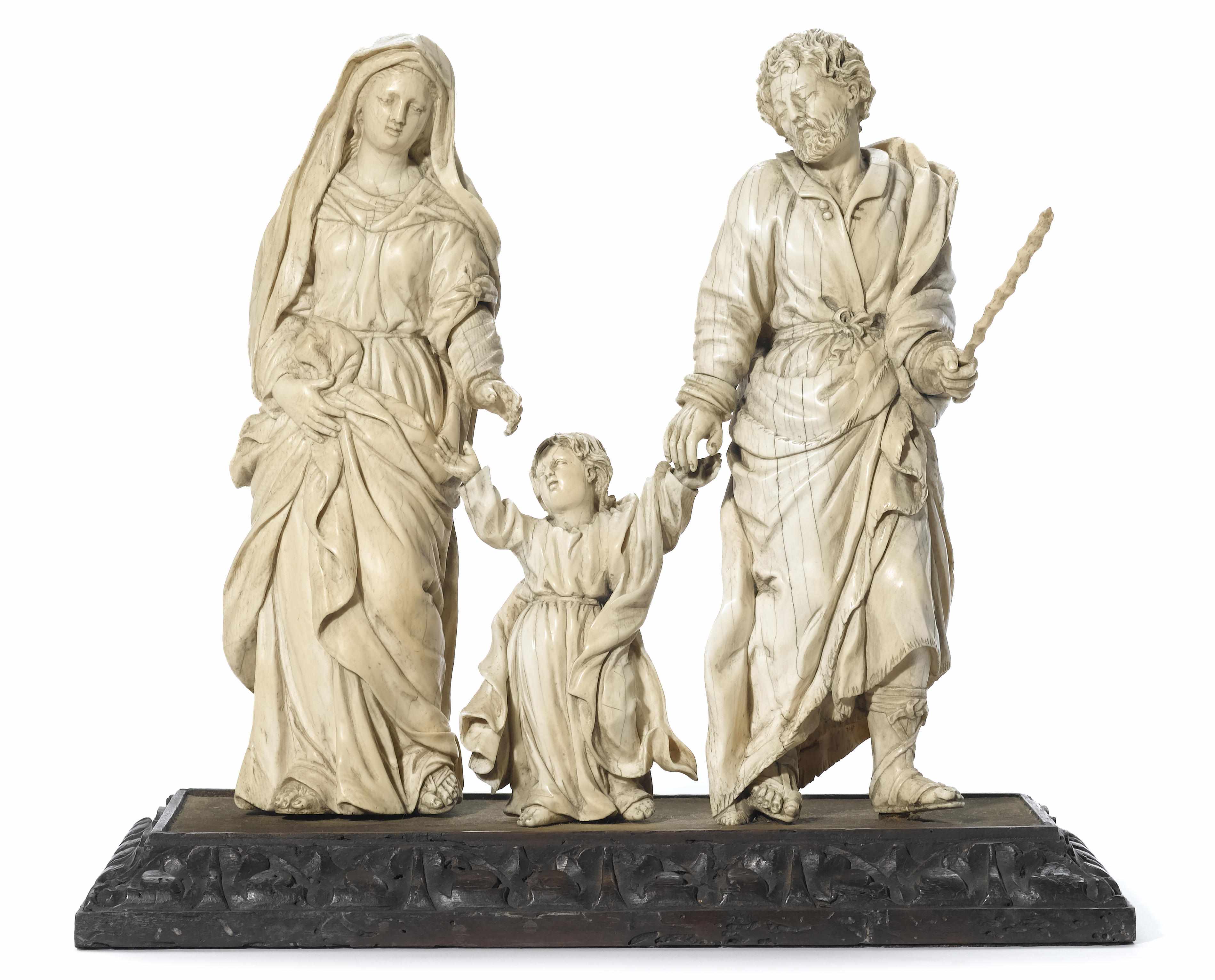 Appraisal: An Italian Baroque carved ivory group of the Holy Family