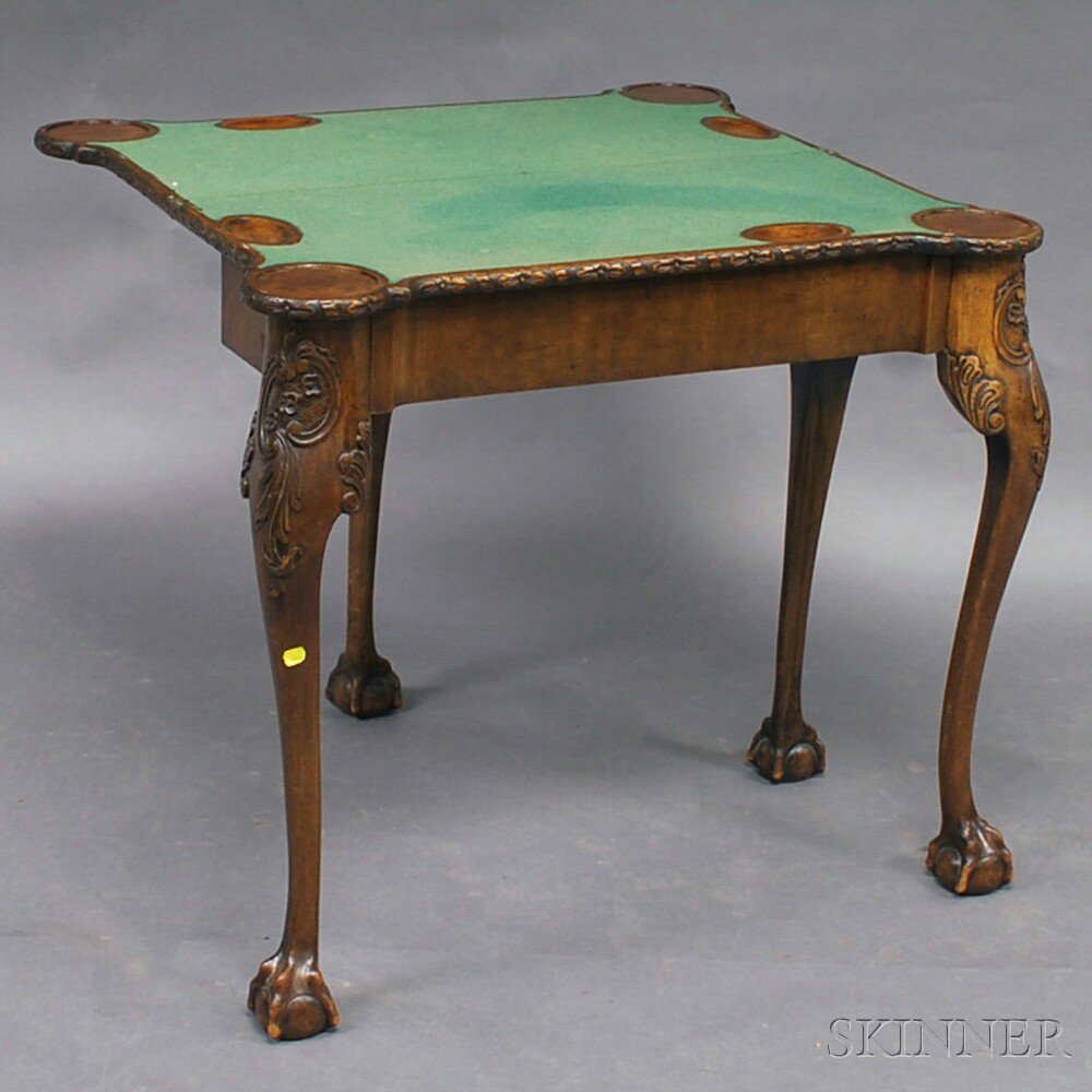 Appraisal: Georgian-style Carved Mahogany and Mahogany Veneer Card Table England late