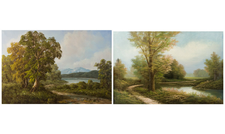 Appraisal: Pair Of Oils On Canvas Landscapes