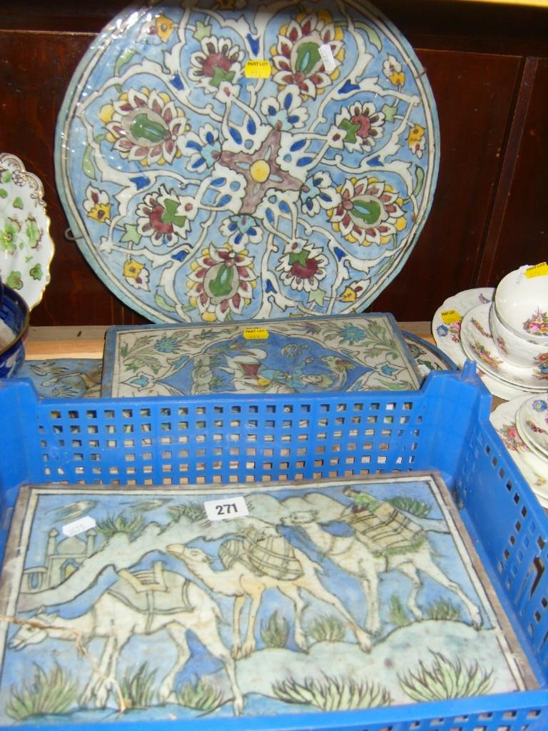 Appraisal: A collection of Middle Eastern tiles with painted character decoration