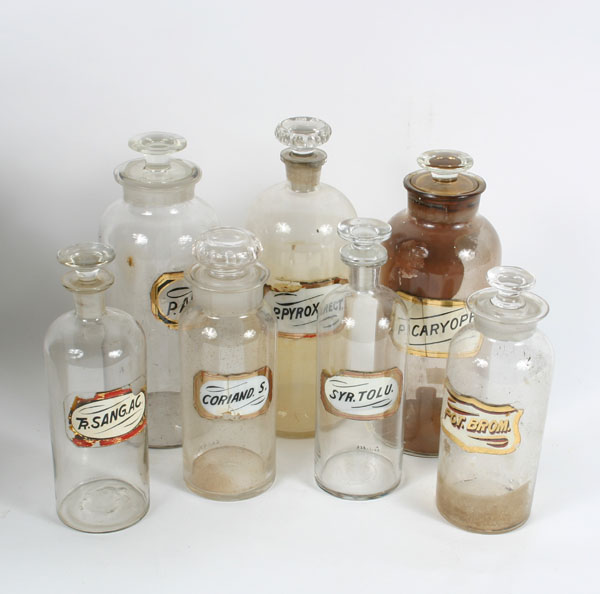 Appraisal: Lot of Pharmacy apothecary bottles with glass label and stoppers