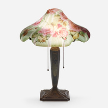 Appraisal: Pairpoint Puffy Tulip boudoir lamp with roses USA c reverse-painted