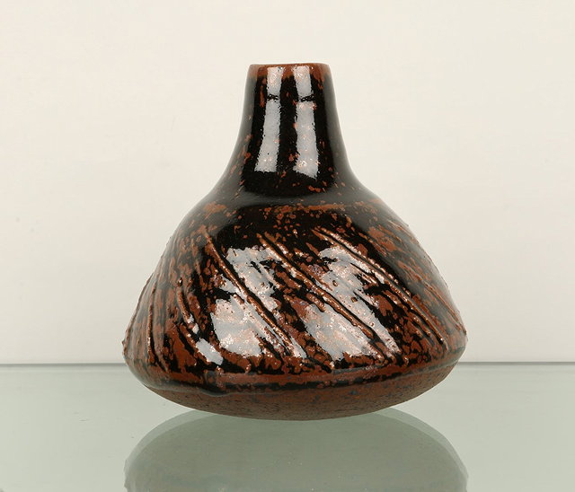 Appraisal: Janet Leach British - at Leach PotteryVasetenmoku glaze incised decorationimpressed